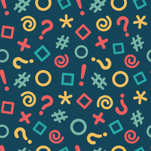 Seamless Pattern With Illustration Of Geometric Shapes And Grammar Icons