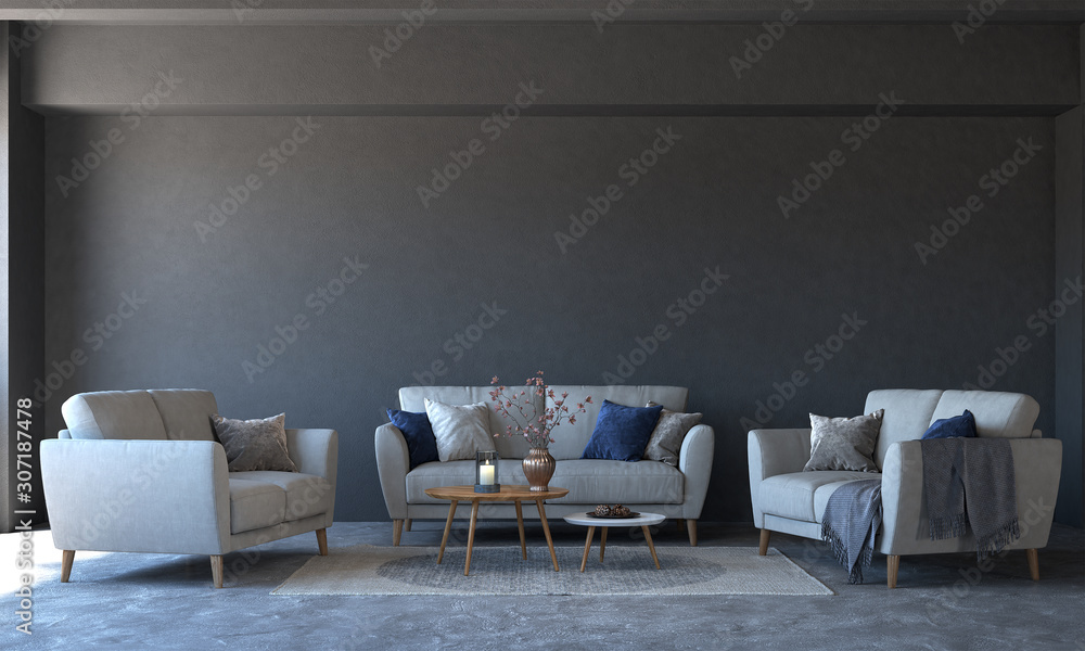 Modern loft living room and black wall texture background Stock Photo ...