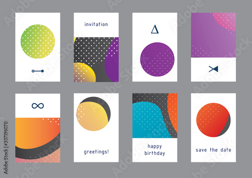 Set of creative universal geometric cards. Designs for prints, wedding, anniv...