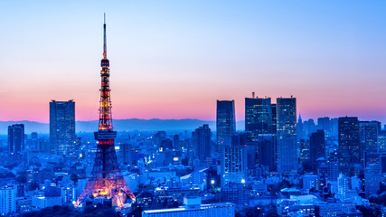 Tokyo tower at twilight, landmark of Japan