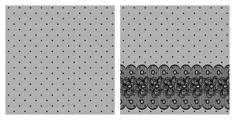 Dotted retro lace set. Vintage decorative elements. Seamless pattern and border