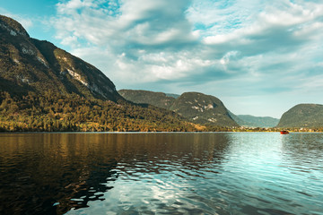 Lake Bohinj and surrounding mountain landscape in summer