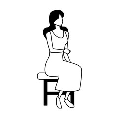 Poster - silhouette of young woman sitting in chair on white background