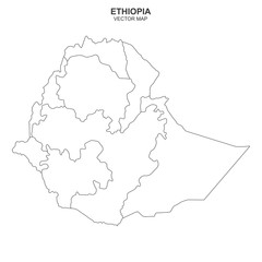  vector political map of Ethiopia on white background