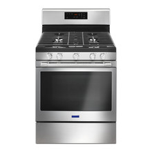 Freestanding 5-cu Ft Gas Range With Convection Isolated On White Background. Front View Stainless Steel Fingerprint Resistant Kitchen Stove. Range Cooker With Warming Drawer And 5 Five Burner Cooktop