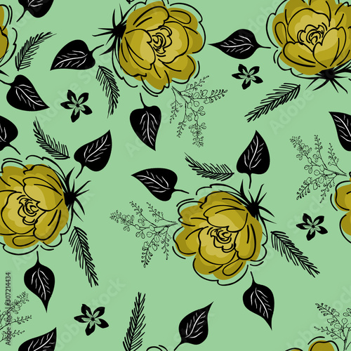 hand draw beautiful flower with leaf and branches seamless pattern