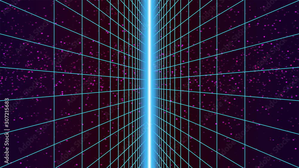 Synthwave Neon Background. Retro Future perspective grid backdrop. Blue ...