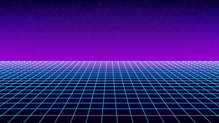Wall Mural - synthwave backround template. retro futuristic perspective grid backdrop. simple sci-fi retro party 