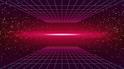 Wall Mural - synthwave neon background. scary pink glow with perspective grids. mysterious retro futuristic backd