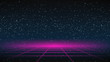 Synthwave grid Background. 80s Retro Future backdrop. Pink perspective grid on dark starry sky. Synthwave Fetro Futuristic party flyer, poster, cover, banner template. Sci-fi stock vector illustration