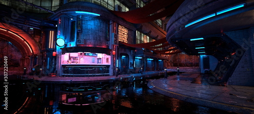 Neon night in a futuristic city Poster Mural XXL