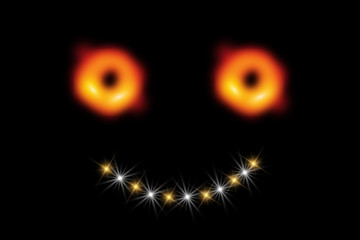 Smiley face consisting of two black holes and bright stars on dark background