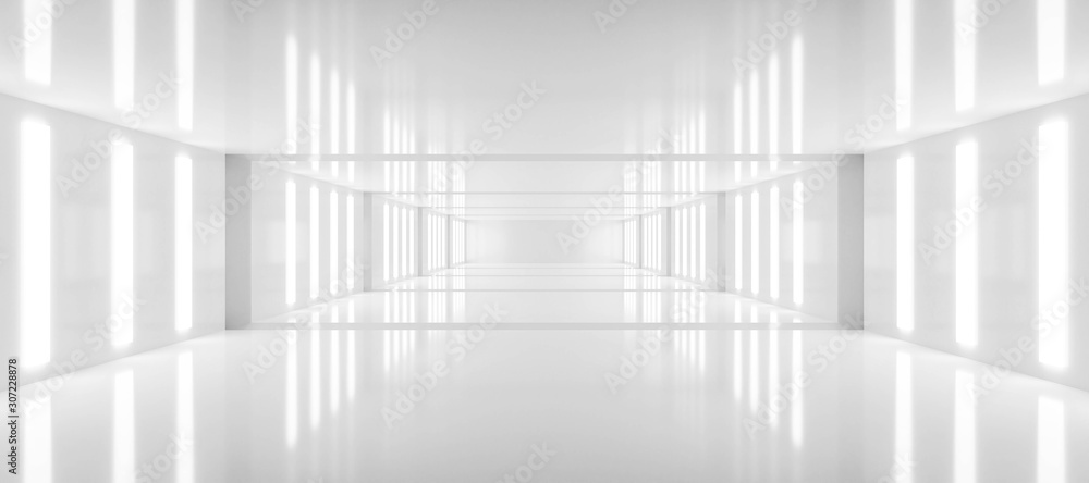 abstract white background architecture glossy room 3d render illustration - obrazy, fototapety, plakaty 