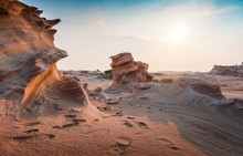 Sunset Over Fossil Dunes Scenic Spot In Abu Dhabi UAE