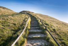 Stone Steps Leading Up Hill, Journey Concept Of One Step At A Time