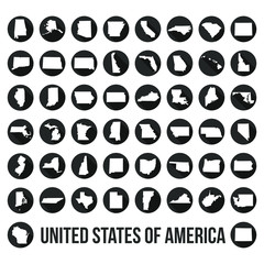 united states of america 50 states usa symbol icon round flat vector art design color set