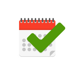 calendar with checkmark in flat style, vector