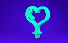Green Female Gender Symbol And Heart Icon Isolated On Blue Background. Venus Symbol. The Symbol For A Female Organism Or Woman. Minimalism Concept. 3d Illustration 3D Render