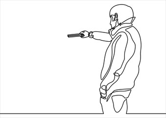 Wall Mural - killer pointing a gun- continuous line drawing