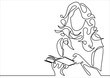 © nikvector - Continuous line drawing. Girl reading a book. Vector illustration