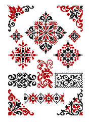 Vector drawing - set of decorative elements for design in the form of Slavic ethnic patterns for embroidery