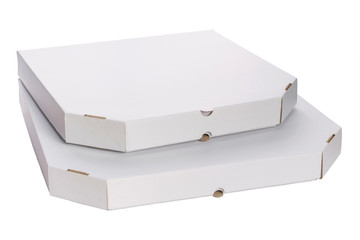 Close Up Stack Of Two Empty Different Size Carton Boxes For Pizza