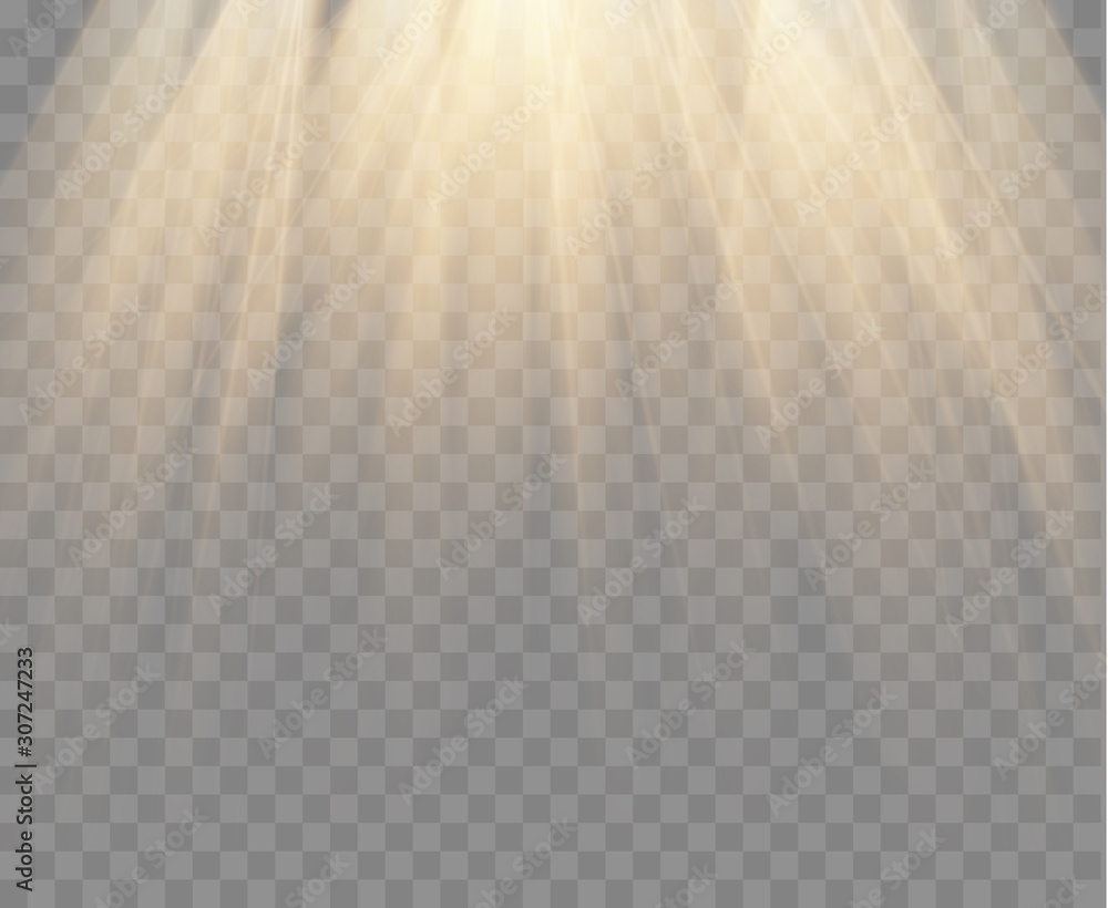 Spotlight isolated on transparent background. Vector gold rays and ...