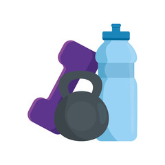 Sticker - set of dumbbell with bottle water isolated icon vector illustration design