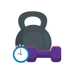 Sticker - set of dumbbell with chronometer time isolated icon vector illustration design