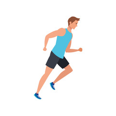 Poster - young man athlete running avatar character vector illustration design