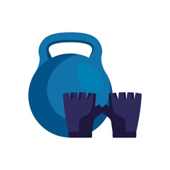 Sticker - fingerless glove sport with dumbbell isolated icon vector illustration design