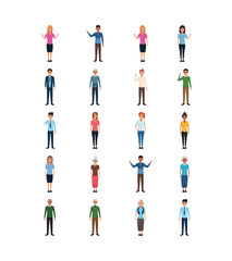 Sticker - cartoon women and men standing icon set