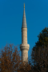 Wall Mural - Minaret of Sultan Ahmed Mosque (Sultan Ahmet Camii) also known as the Blue Mosque. Istanbul, Turkey