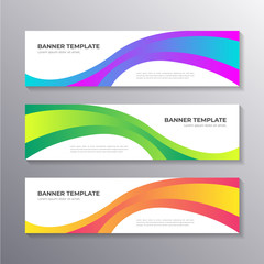 business banner template with colorful wavy background, layout background design, corporate geometri