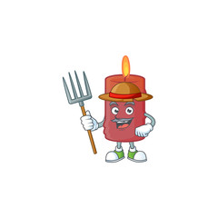 Wall Mural - Farmer red candle cartoon character with hat and tools