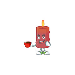 Sticker - Sweet red candle cartoon character with a cup of coffee