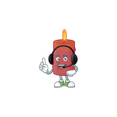 Sticker - Red candle cute cartoon character design with headphone