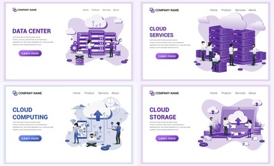 Wall Mural - set of web page design templates for cloud computing, data center. can use for web banner, poster, i
