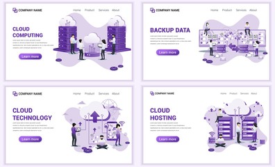 Wall Mural - set of web page design templates for backup data, cloud computing, data center. can use for web bann