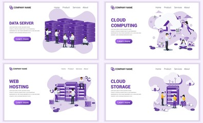 Wall Mural - set of web page design templates for cloud computing, hosting and data center. can use for web banne