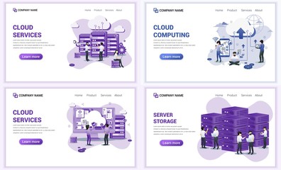 Wall Mural - set of web page design templates for cloud services, cloud computing, data center. can use for web b