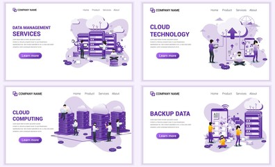 Wall Mural - set of web page design templates for backup data, cloud computing, data center. can use for web bann
