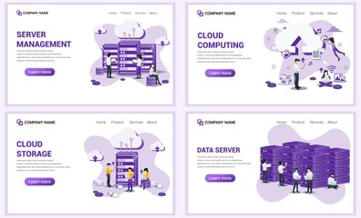 Wall Mural - set of web page design templates for cloud computing, cloud storage, data center. can use for web ba