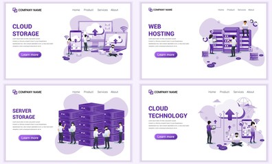 Wall Mural - set of web page design templates for cloud technology, cloud storage and hosting. can use for web ba