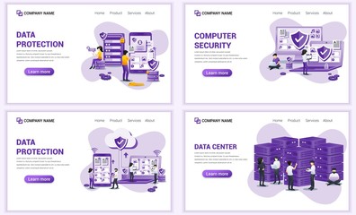 Wall Mural - set of web page design templates for computer security, data protection, data center. can use for we