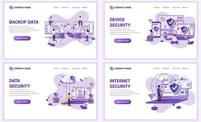 Wall Mural - set of web page design templates for backup data, data security, internet security. can use for web 