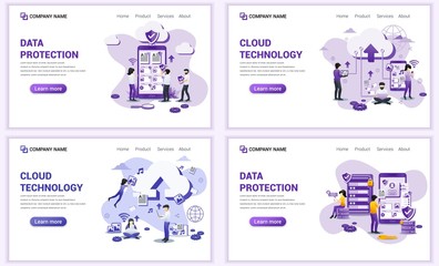 Wall Mural - set of web page design templates for cloud computing, data protection. can use for web banner, poste