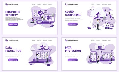 Wall Mural - set of web page design templates for cloud computing, computer security, data protection. can use fo
