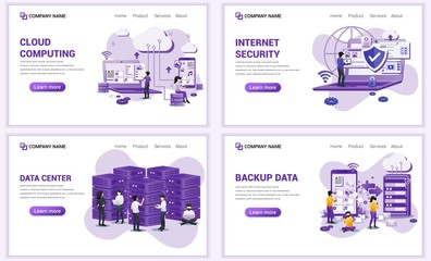Wall Mural - set of web page design templates for cloud computing, internet security, data center. can use for we