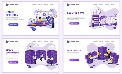 Wall Mural - set of web page design templates for cyber security, cloud computing, data center. can use for web b